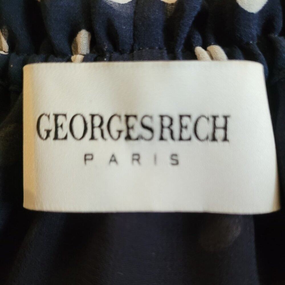 Georges Rech Paris Navy Polka Dot Midi Dress Quiet Luxury A-Line Ruffles Size 8 - Picture 6 of 11